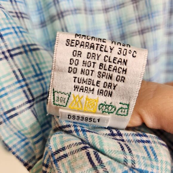 BUGATCHI Shirt Mens Medium Blue Plaid Long Sleeve Flip Cuff Preppy Button Up - Picture 6 of 9